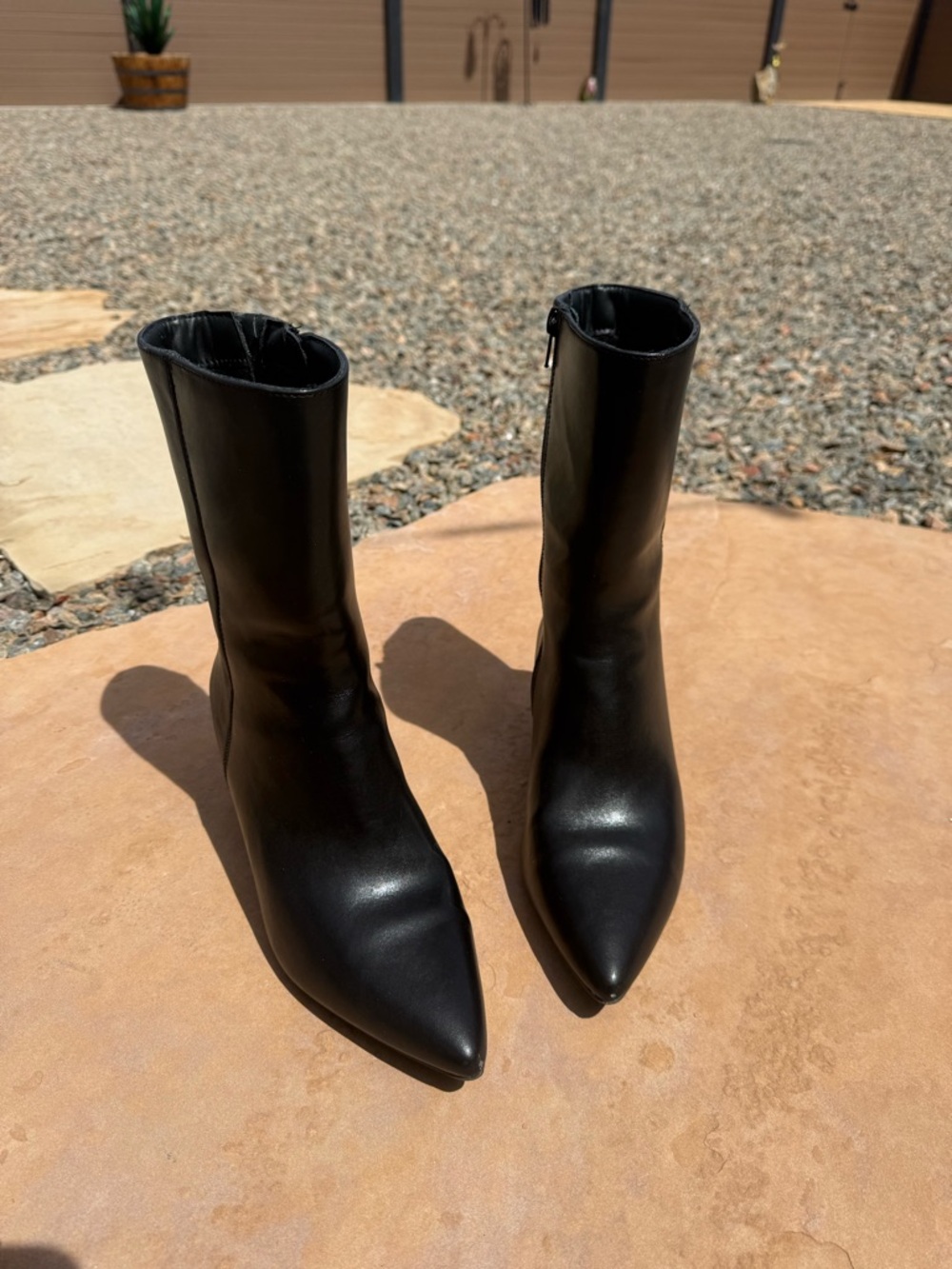 Rachel Zoe Sleek Black Pointed-Toe Mid-Calf Heeled Boots